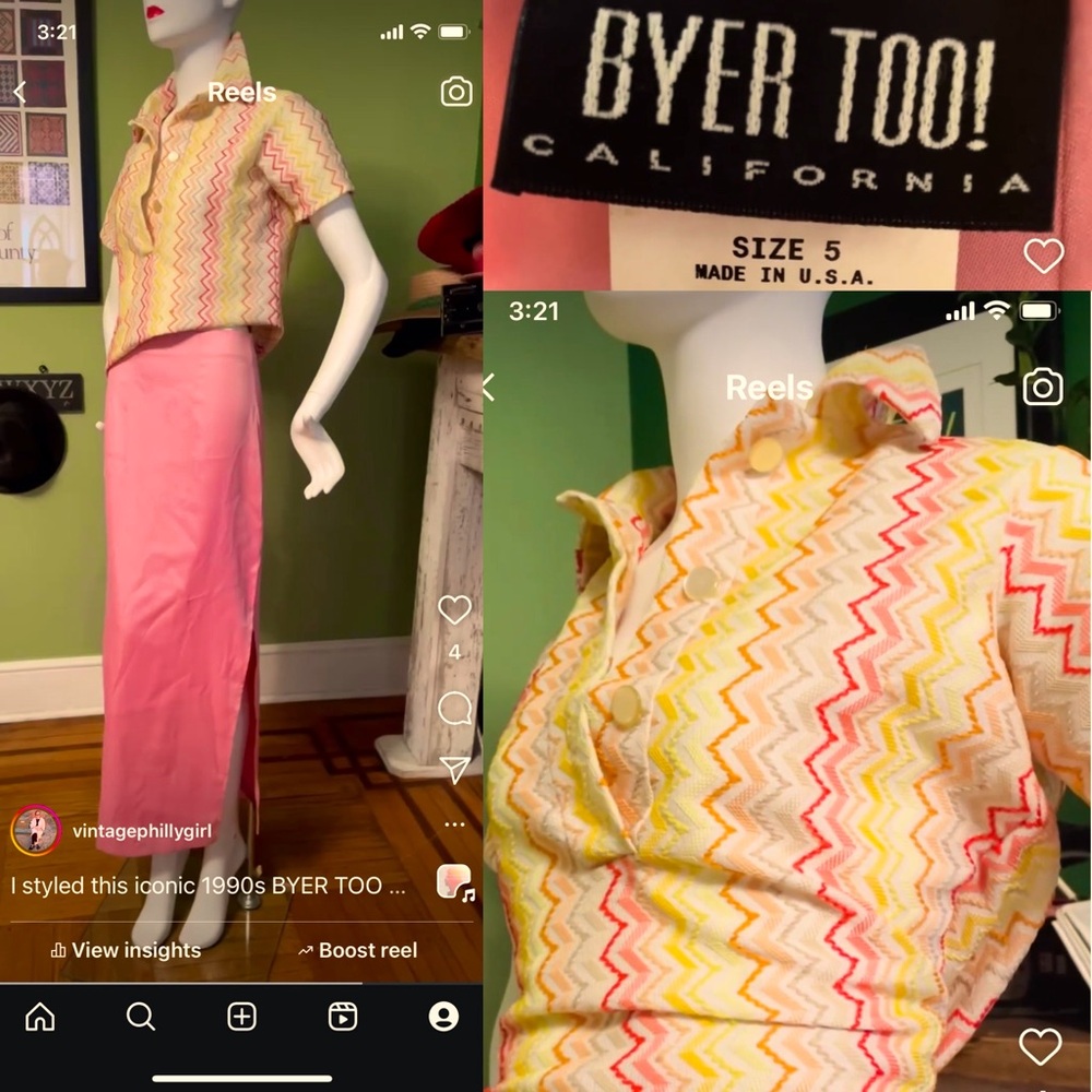 2 piece outfit 1990s Maxi skirt from BYER mixed w 60s Chevron top. USA made S 5